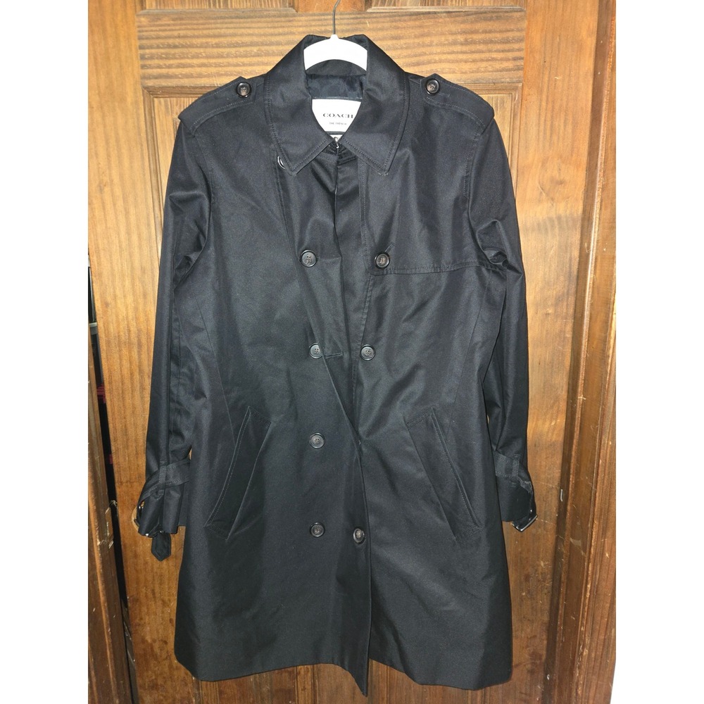 Coach The Trench Black Double Breasted Signature Lining Coat  Women missing belt